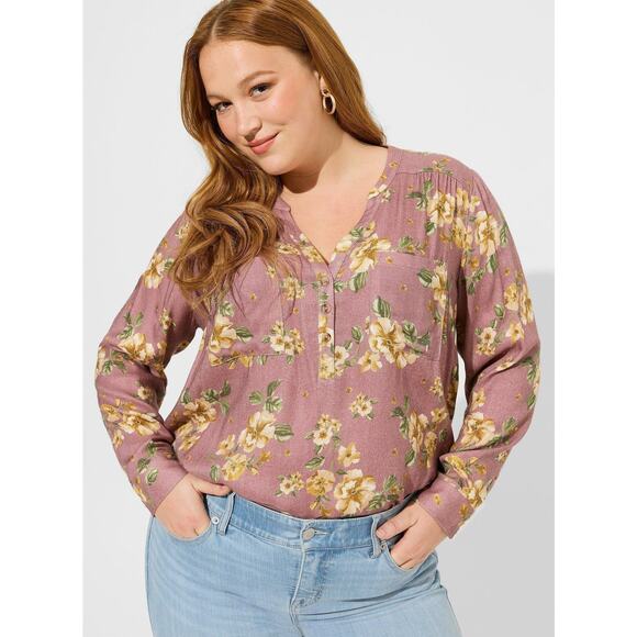 Torrid Harper Brushed Rayon Tunic Pullover Top Purple Yellow Floral Size 1X New‎ - Picture 1 of 10